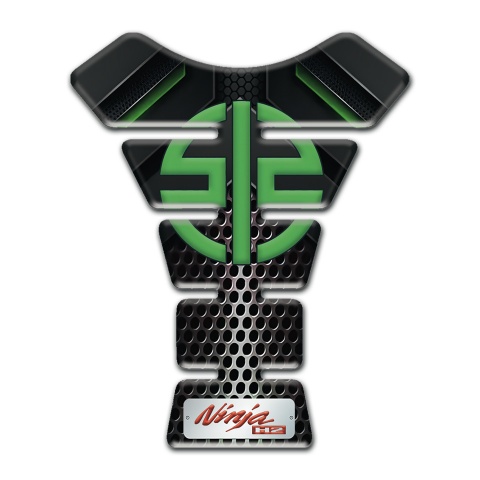 Kawasaki Tank Pad Motorbike Black Perforated Base with Green Details 