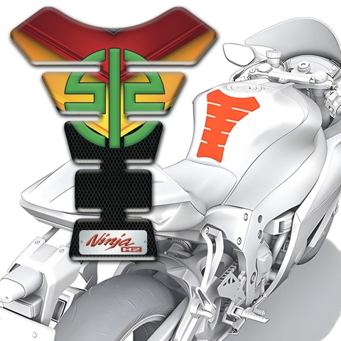 Kawasaki Tank Protector Red Yellow Motive and Stylish Green logo 