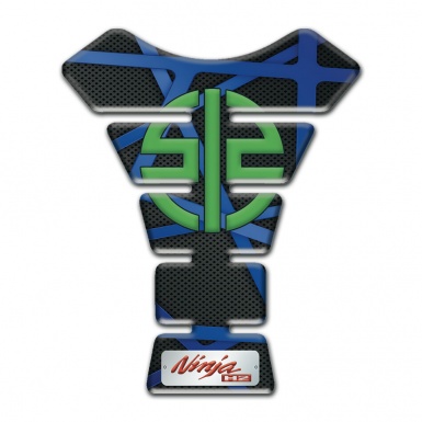 Kawasaki Tank Pad Motorbike Black Basse with Blue Tapes style 