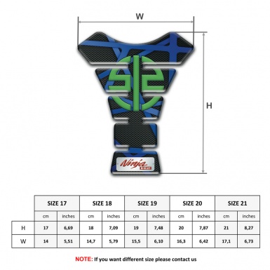 Kawasaki Tank Pad Motorbike Black Basse with Blue Tapes style 