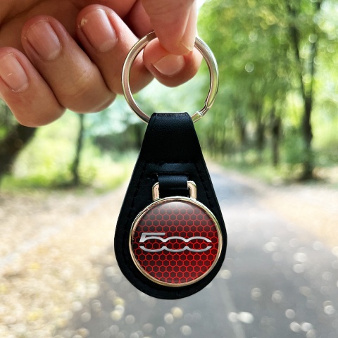 Fiat 500 Keyring Holder Leather Red Honeycomb Edition