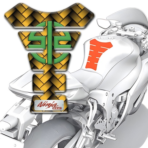 Kawasaki Tank Pad Protector Yellow Braid Effect Base green Logo 
