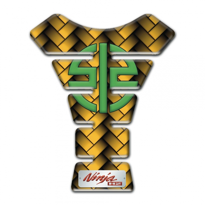 Kawasaki Tank Pad Protector Yellow Braid Effect Base green Logo 
