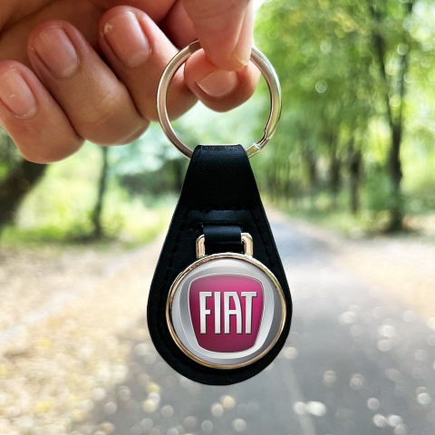 Fiat Keychain Leather Silver Red Design