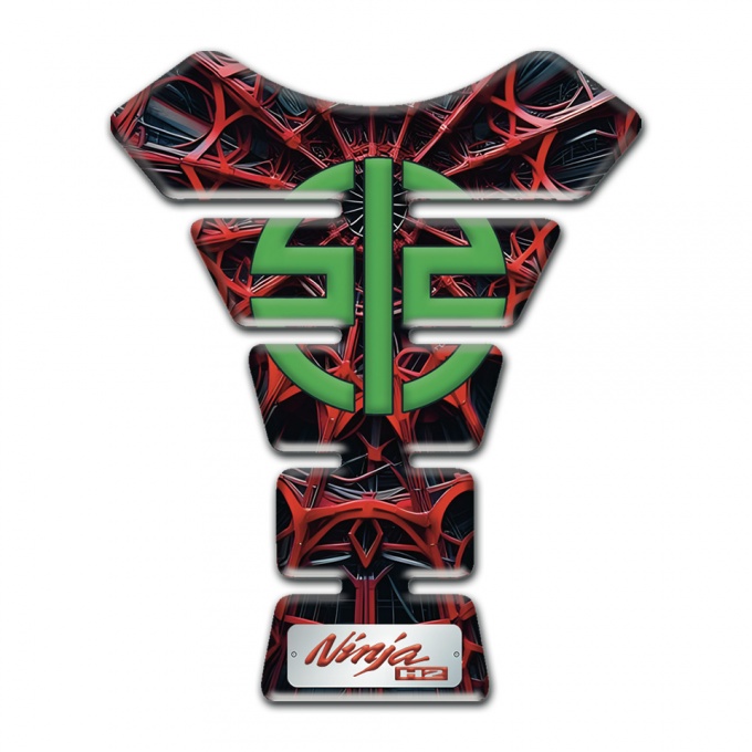Kawasaki Tank Pad Protector Red Spiderr Web design Green Logo 