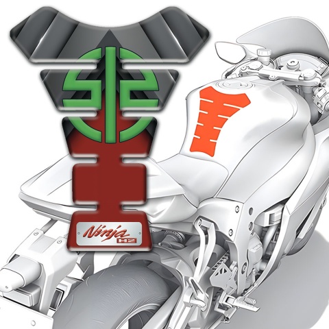 Kawasaki Tank Pad Motorbike Gray Red Style Base Green Logo 