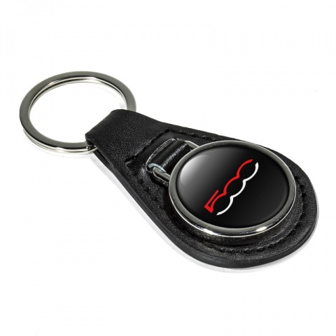 Fiat 500 Key Fob Leather Black Red White Edition