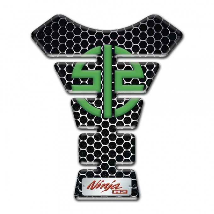 Kawasaki Tank Guard Pads Perforated Steel Base Green Logo Nija H2 Style 