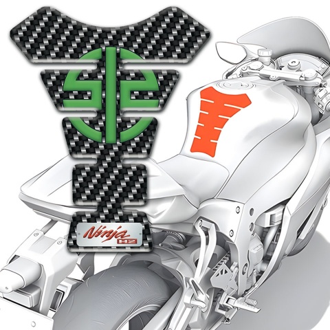 Kawasaki Tank Pad Motorbike dark carbon Base Green Symbol Logo 