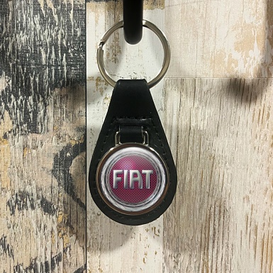 Fiat Keyring Holder Leather Silver Lining Red Design