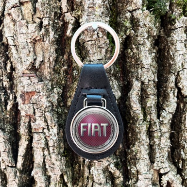 Fiat Keyring Holder Leather Silver Lining Red Design