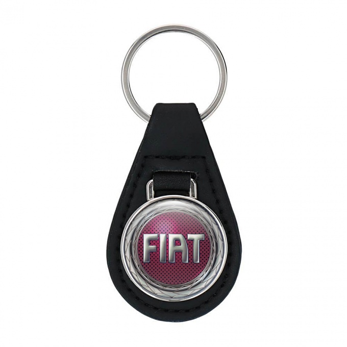 Fiat Keyring Holder Leather Silver Lining Red Design