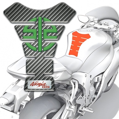 Kawasaki Tank Pad Protector Classic Carbon Design with Green Symbol Logo 