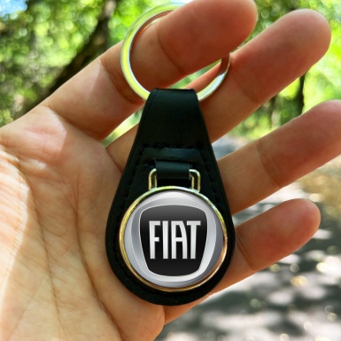 Fiat Leather Keychain Silver Black Design