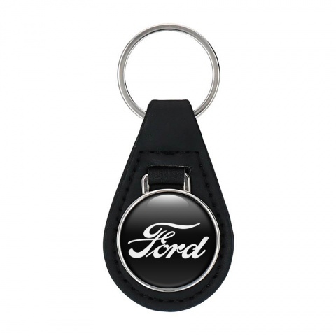 Ford Keychain Leather Black White Classic