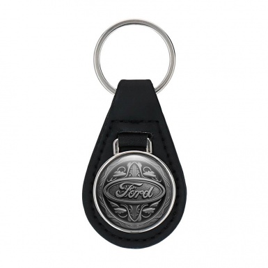 Ford Keyring Holder Leather Silver Leaf Design