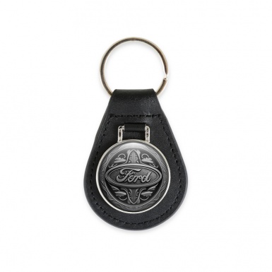 Ford Keyring Holder Leather Silver Leaf Design