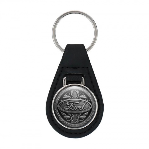 Ford Keyring Holder Leather Silver Leaf Design