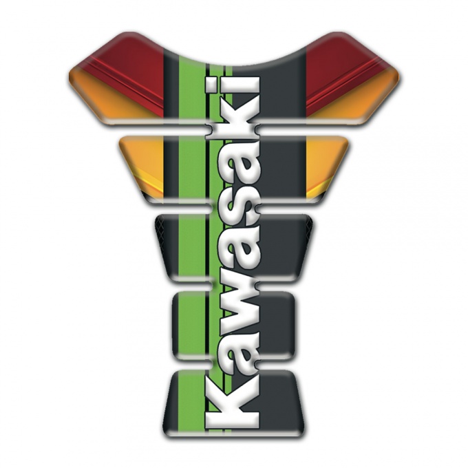 Kawasaki Tank Protector Red Yellow Base with Black Green Logo Panel 