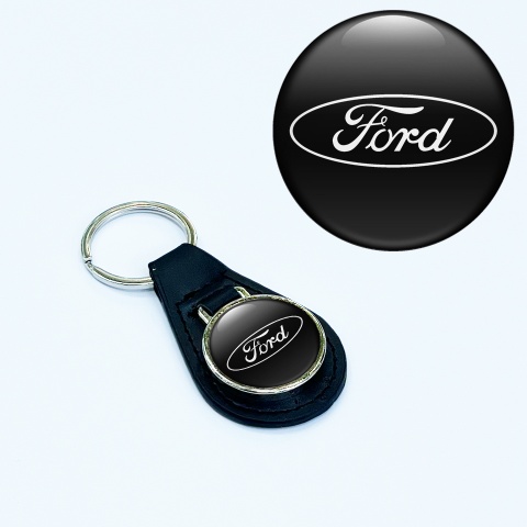 Ford Leather Keychain Black White Classic Design