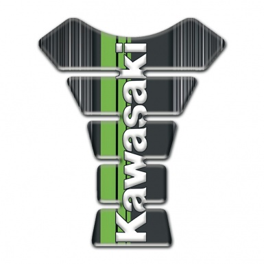 Kawasaki Tank Fuse Gray with White Stripes base and White Vertical Logo 