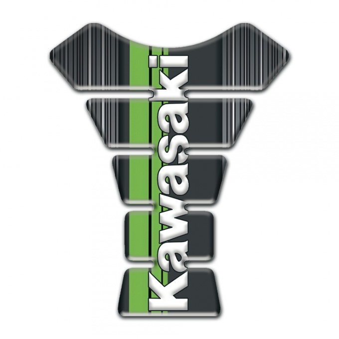 Kawasaki Tank Fuse Gray with White Stripes base and White Vertical Logo 