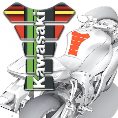 Kawasaki Tank Pad Motorbike Multicolored Background with White Vertical logo 