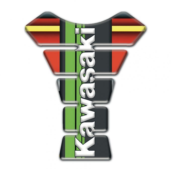 Kawasaki Tank Pad Motorbike Multicolored Background with White Vertical logo 
