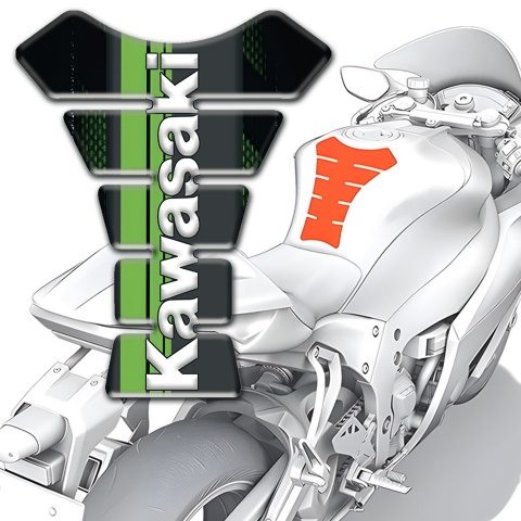 Kawasaki Tank Fuse Black Green Base Vertical White Logo 