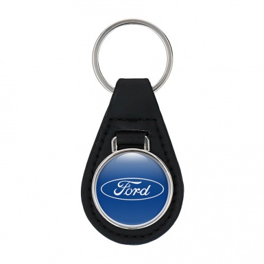 Ford Keychain Leather Blue White Classic 