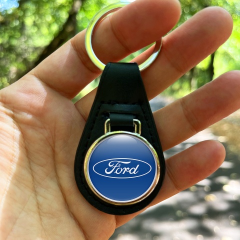 Ford Keychain Leather Blue White Classic 