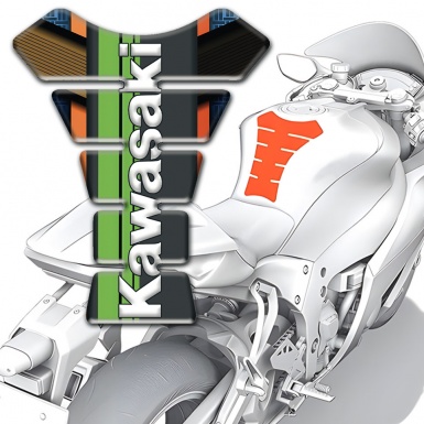 Kawasaki Tank Pad Protector Orange Brown base Motive Green Tape Logo Panel 