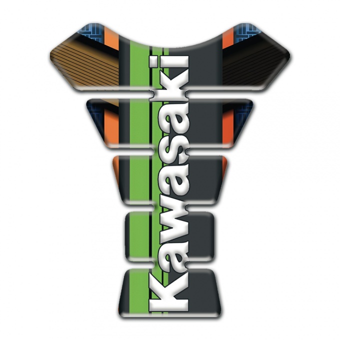 Kawasaki Tank Pad Protector Orange Brown base Motive Green Tape Logo Panel 