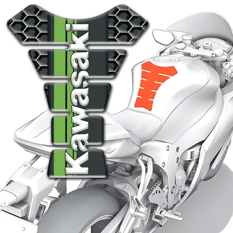 Kawasaki Tank Pad Motorbike Honeycomb Design with Green tape Logo Panel 