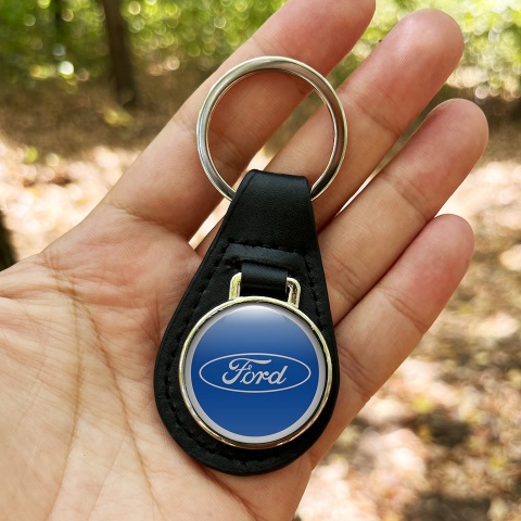 Ford Key Fob Leather Blue Silver Classic