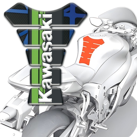 Kawasaki Tank Guard Pads Black with Blue Patterns background 