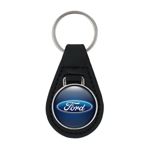 Ford Keyring Holder Leather Dark Blue White Edition
