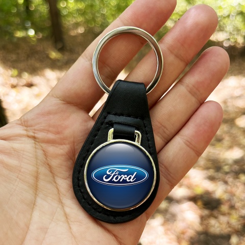 Ford Keyring Holder Leather Dark Blue White Edition