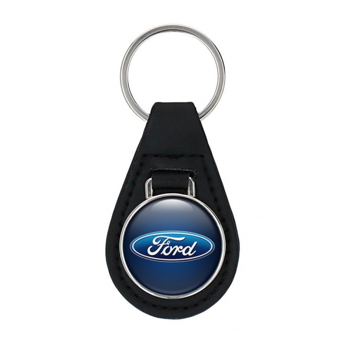 Ford Keyring Holder Leather Dark Blue White Edition