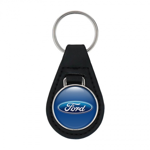 Ford Leather Keychain Light Blue White Edition