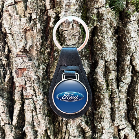 Ford Leather Keychain Light Blue White Edition