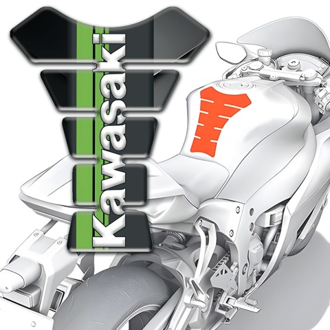 Kawasaki Tank Pad Protector Black Gray halves Design Vertical White logo Style 