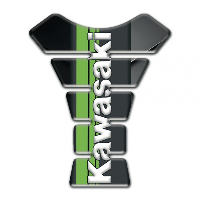 Kawasaki Tank Pad Protector Black Gray halves Design Vertical White logo Style 