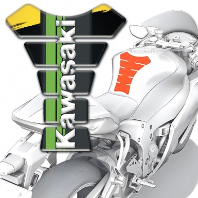 Kawasaki Tank Protector Yellow Black Paint base Green tape Logo Panel 