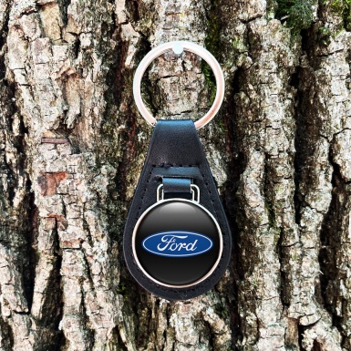 Ford Keychain Leather Black Blue Logo