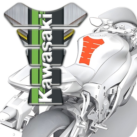 Kawasaki Tank Pad Protector Silver Yellow Base Green Tape Logo Panel 