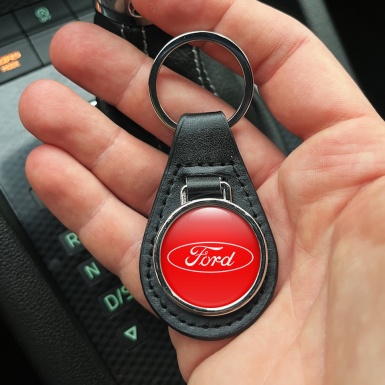 Ford Key Fob Leather Red White Logo Classic