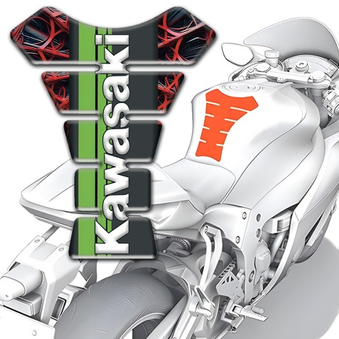 Kawasaki Tank Pad Motorbike Red Spider web Background Design 