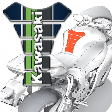 Kawasaki Tank Guard Pads Dark Blue Warp with Green Tape and White logo