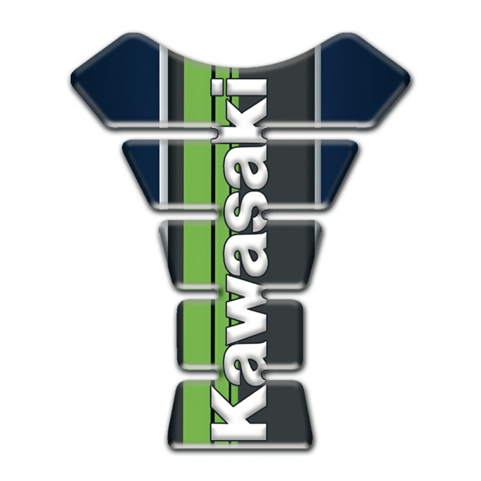 Kawasaki Tank Guard Pads Dark Blue Warp with Green Tape and White logo